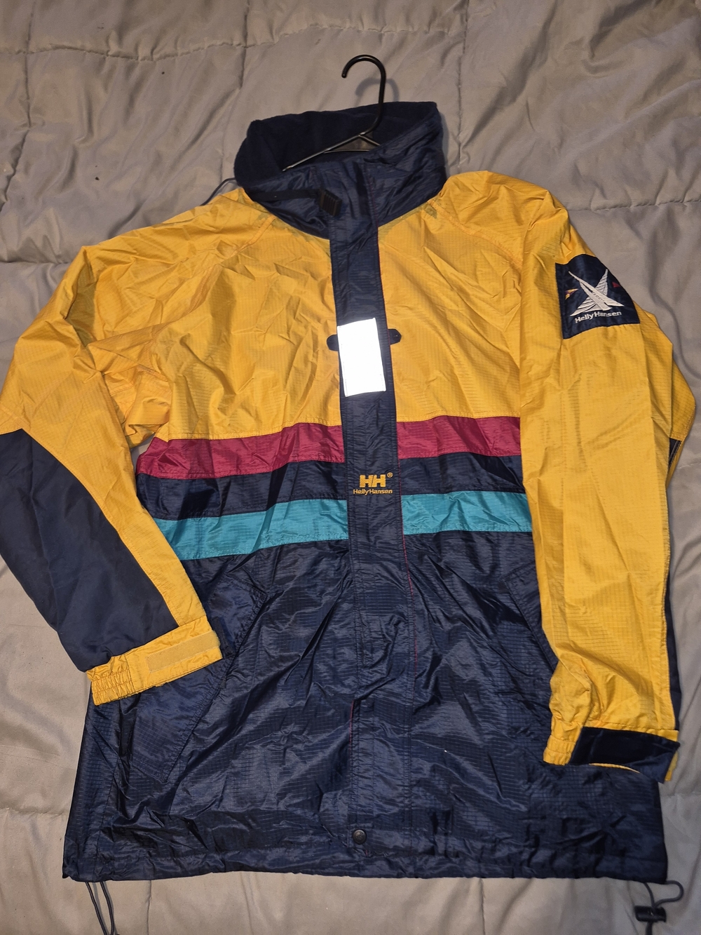 Helly Hansen Yellow, Navy & Teal Colorblock Windbreaker With Magenta Stripe